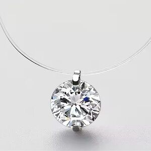NEW Elegant 2Ct Clear Necklace with Floating Simulated Diamond‎ Pendant, 16”